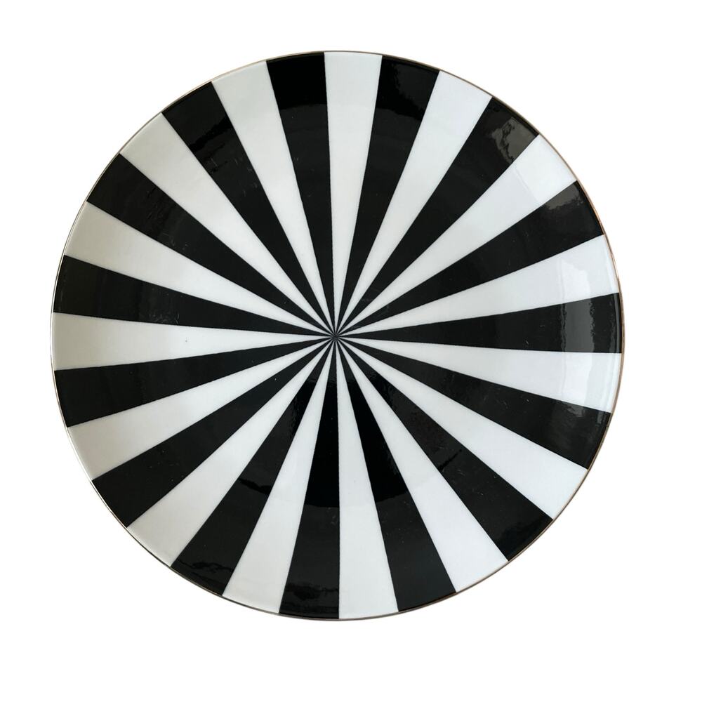Christian Siriano Salad Plates 8in Porcelain Set of 4 Black White Candy Stripe